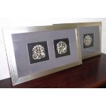 FRAMED SILVER GILT ITEMS, a pair, each frame 66cm x 41cm.