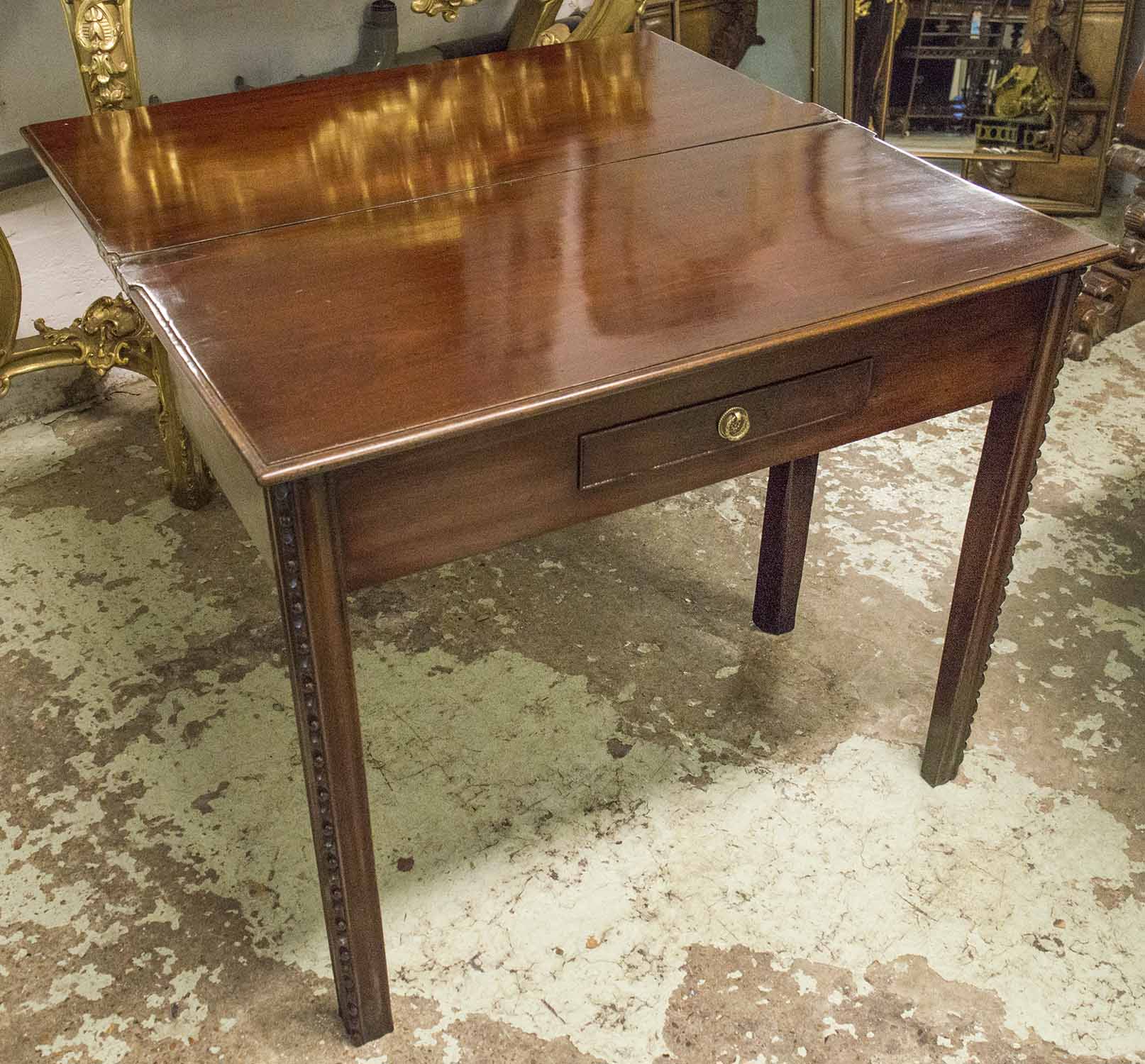 TEA TABLE, George III mahogany with foldover top and frieze drawer, 73cm H x 86cm W x 43cm D. - Image 2 of 2