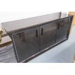 SIDEBOARD, contemporary design burr banded top with three shelves and three doors,