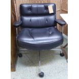 LOBBY CHAIR, Charles and Ray Eames buttoned leather, aluminium frame and swivel base on castors.