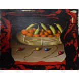 FELIX MUJO 'A bowl of fruit', 2004, mixed media on board, signed titled and dated, 100cm x 80cm.