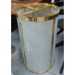 HANGING CYLINDRIC LIGHT, in brass, 50cm diam x 86cm H plus chain.