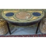 DEMI LUNE TABLE, painted with simulated marble top opens to form breakfast table,