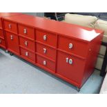 PLAYROOM SIDEBOARD, red finish with number handles, 162cm x 52cm x 77cm H.