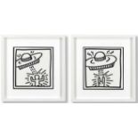 KEITH HARING 'Ufo I' and 'Ufo II', 1982, a pair of lithographs, edition of 2000,