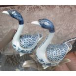 DUCKS, a pair, Chinese style blue and white, 23cm H.