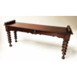 HALL BENCH, Victorian mahogany rectangular with bobbin turned bolsters and supports,
