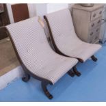SLIPPER CHAIRS, a pair, mahogany with ticking upholstery, 70cm H x 49cm x 62cm.