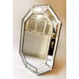 VENETIAN WALL MIRROR, early 20th century large octagonal cushion form with engraved marginal plates,