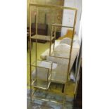 ETAGERE, gilt metal framed enclosing multiple glass shelves, 63cm W x 164cm H x 27cm D.