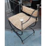 OPEN ARMCHAIRS, a pair, classical style in metal with padded seats and back rests,