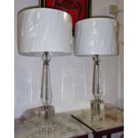 TABLE LAMPS, a pair, 1950's French inspired crystal with shades, 76cm H.