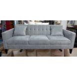 SOFA, three seater, in grey upholstery with two scatter cushions, 190cm x 80cm x 75cm H.