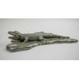 ALLIGATOR SCULPTURE, serpentine marble, 34cm L.