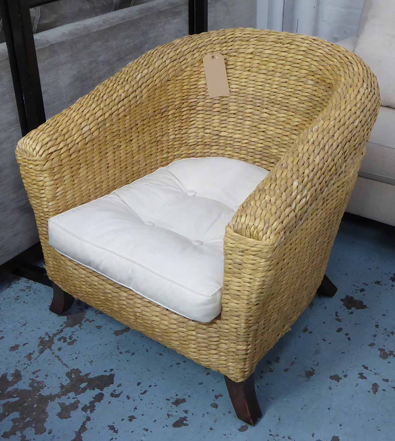 CONSERVATORY WICKER SOFA, rounded back on splayed legs, - Image 2 of 2