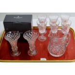TRAY CONTAINING 6 WATERFORD CRYSTAL GLASSES, 2 OTHER CRYSTAL GLASSES & BOXED WATERFORD CRYSTAL CRUET