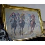 LARGE PAINTING 'RACING HORSES'