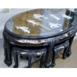 ORIENTAL STYLE TABLE WITH GLASS PRESERVE & 6 UNDER STOOLS
