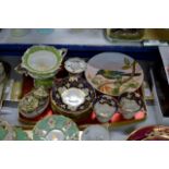 TRAY CONTAINING GENERAL CERAMICS, HAND PAINTED BIRD COMPORT, CRUETS, TEA WARE ETC