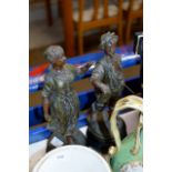 PAIR OF BRONZE EFFECT FIGURINE ORNAMENTS ON STANDS