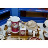 TRAY CONTAINING PAIR OF VASES, IMARI VASES, QUANTITY DERBY TEA WARE ETC