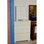 A MODERN 2 OVER 4 CHEST WITH MATCHING 3 DRAWER BEDSIDE CHEST