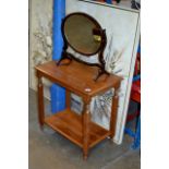 A MODERN TEAK TABLE & A MAHOGANY SWING MIRROR