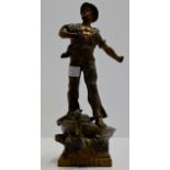 A 14" SPELTER FIGURE ORNAMENT MODELLED AS A SAILOR, MARKED SECOURS