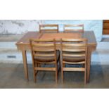 TEAK DINING TABLE WITH LEAF & 4 CHAIRS
