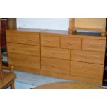 MODERN TEAK FINISHED 7 DRAWER CHEST WITH MATCHING 3 DRAWER CHEST