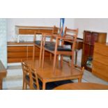 TEAK EFFECT DINING TABLE WITH 6 CHAIRS