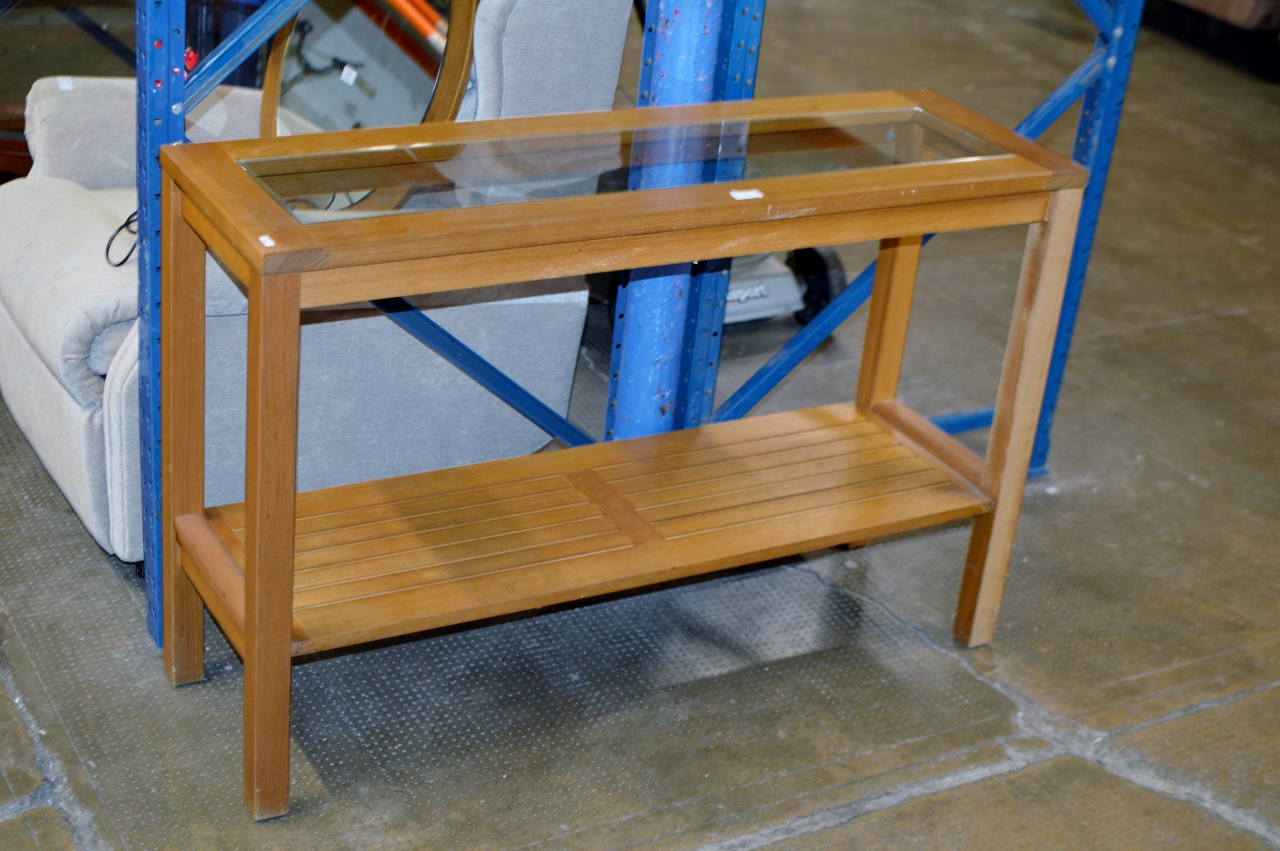 MODERN 2 TIER GLASS TOP CONSOLE TABLE