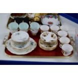 TRAY CONTAINING 2 PART TEA SETS, QUEEN ANNE "LOUISE" & 1 OTHER