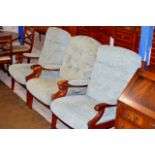 PAIR OF WOODEN FRAMED CHAIRS & 1 OTHER SIMILAR CHAIR