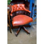 RED LEATHER WOODEN FRAMED CAPTAINS CHAIR