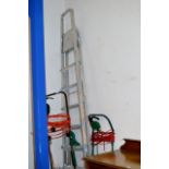 A SET OF LADDERS, LAWNMOWER, PUSH MOWER ETC