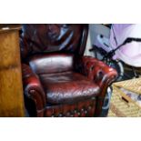 CHESTERFIELD STYLE OX BLOOD LEATHER ARM CHAIR