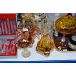 GLASS FISH ORNAMENT & 3 VARIOUS GLASS VASES