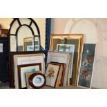 A SECTIONAL WALL MIRROR & VARIOUS FRAMED PICTURES