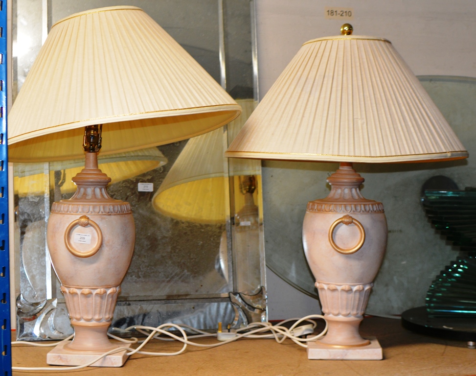 A PAIR OF LARGE TABLE LAMPS WITH SHADES