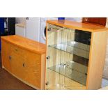 A MODERN GLOSS FINISHED SIDEBOARD WITH MATCHING DOUBLE DOOR DISPLAY CABINET