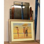 AN ART DECO STYLE WALL MIRROR & A FRAMED VETTRIANO PRINT