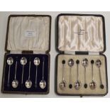 A CASED SET OF 6 STERLING SILVER COFFEE BEAN SPOONS WITH BIRMINGHAM ASSAY MARKS, MAKER MARKS FOR