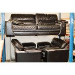 A 3 PIECE MODERN LEATHER & FABRIC LOUNGE SUITE