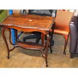 A MAHOGANY WINDOW TABLE & STAINED COFFEE TABLE