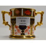 A ROYAL CROWN DERBY PORCELAIN IMARI PATTERN LOVING CUP