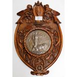 A WORLD WAR ONE DEATH PLAQUE NAMED TO ALLAN CHALMERS & PRESENTED IN AN ORNATE HAND CARVED WOODEN