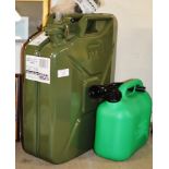 A 20 LITRE JERRY CAN & PLASTIC FUEL CAN