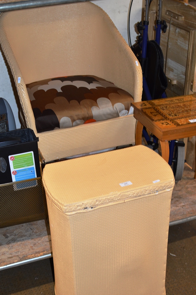 A LLOYD LOOM STYLE TUB CHAIR WITH MATCHING OTTOMAN