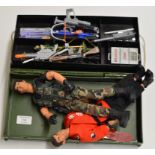 A BOX WITH 2 ACTION MAN FIGURES & VARIOUS ACCESSORIES